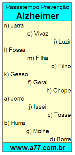 Passatempo Prevenção Alzheimer Com Palavras de 5 Letras