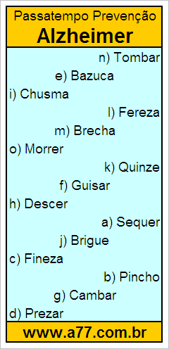 Passatempo Prevenção Alzheimer Com Palavras de 6 Letras