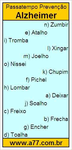 Passatempo Prevenção Alzheimer Com Palavras de 6 Letras
