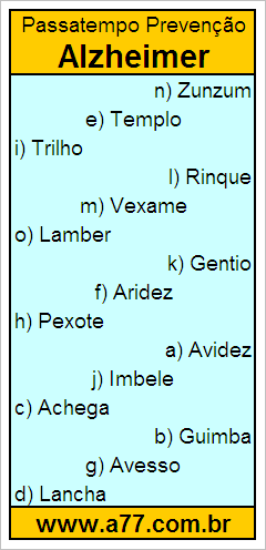Passatempo Prevenção Alzheimer Com Palavras de 6 Letras