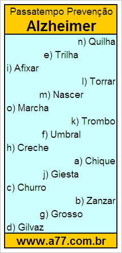 Passatempo Prevenção Alzheimer Com Palavras de 6 Letras