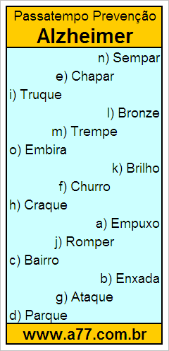 Passatempo Prevenção Alzheimer Com Palavras de 6 Letras