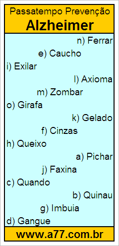 Passatempo Prevenção Alzheimer Com Palavras de 6 Letras