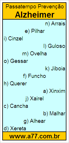 Passatempo Prevenção Alzheimer Com Palavras de 6 Letras