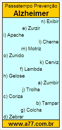 Passatempo Prevenção Alzheimer Com Palavras de 6 Letras