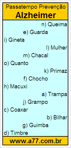 Passatempo Prevenção Alzheimer Com Palavras de 6 Letras