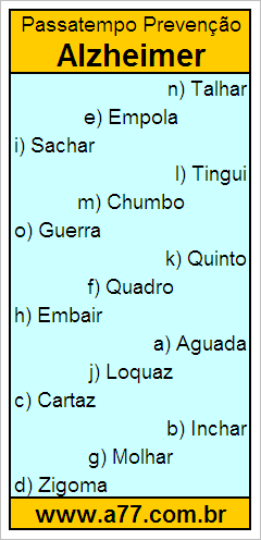 Passatempo Prevenção Alzheimer Com Palavras de 6 Letras