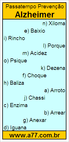 Passatempo Prevenção Alzheimer Com Palavras de 6 Letras