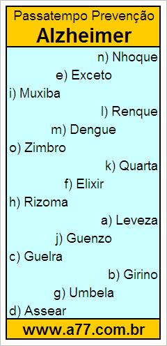 Passatempo Prevenção Alzheimer Com Palavras de 6 Letras