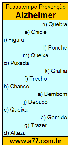 Passatempo Prevenção Alzheimer Com Palavras de 6 Letras