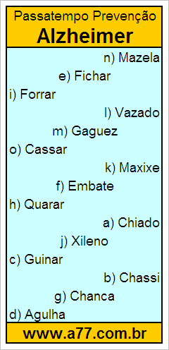 Passatempo Prevenção Alzheimer Com Palavras de 6 Letras