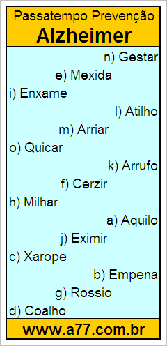 Passatempo Prevenção Alzheimer Com Palavras de 6 Letras