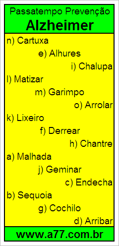 Passatempo Prevenção Alzheimer Com Palavras de 7 Letras