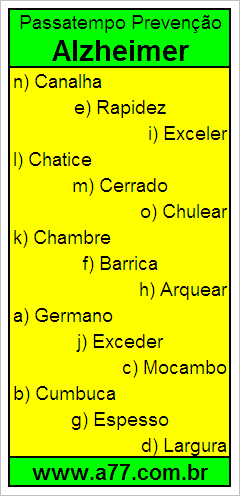Passatempo Prevenção Alzheimer Com Palavras de 7 Letras