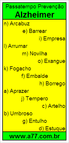 Passatempo Prevenção Alzheimer Com Palavras de 7 Letras