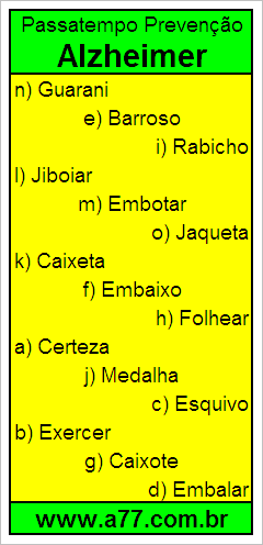 Passatempo Prevenção Alzheimer Com Palavras de 7 Letras