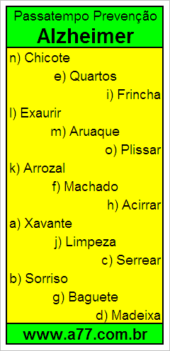 Passatempo Prevenção Alzheimer Com Palavras de 7 Letras