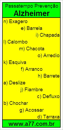 Passatempo Prevenção Alzheimer Com Palavras de 7 Letras