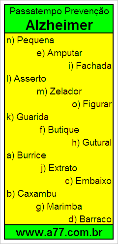 Passatempo Prevenção Alzheimer Com Palavras de 7 Letras