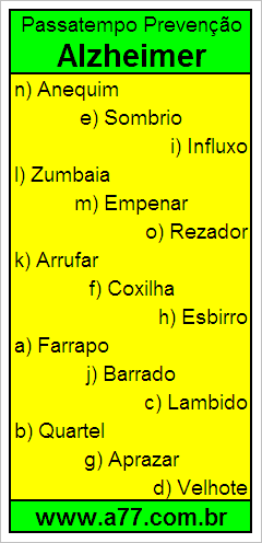 Passatempo Prevenção Alzheimer Com Palavras de 7 Letras