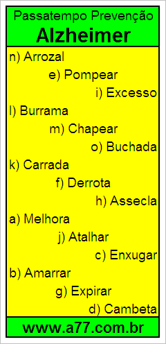 Passatempo Prevenção Alzheimer Com Palavras de 7 Letras