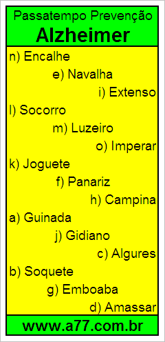 Passatempo Prevenção Alzheimer Com Palavras de 7 Letras