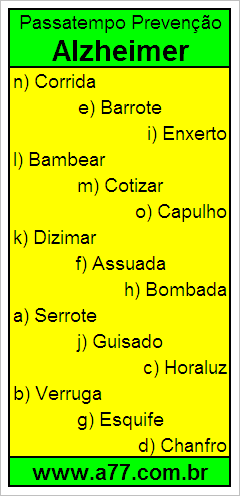 Passatempo Prevenção Alzheimer Com Palavras de 7 Letras