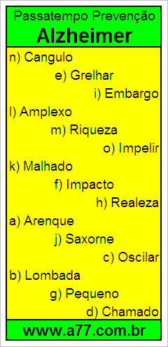 Passatempo Prevenção Alzheimer Com Palavras de 7 Letras