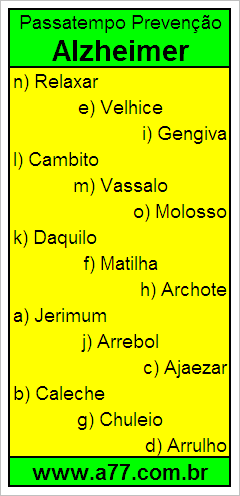 Passatempo Prevenção Alzheimer Com Palavras de 7 Letras