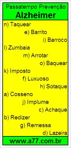 Passatempo Prevenção Alzheimer Com Palavras de 7 Letras