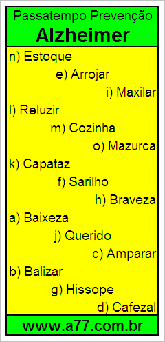 Passatempo Prevenção Alzheimer Com Palavras de 7 Letras