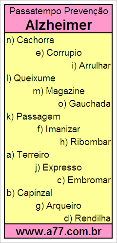 Passatempo Prevenção Alzheimer Com Palavras de 8 Letras