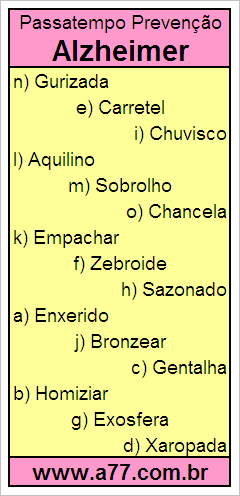 Passatempo Prevenção Alzheimer Com Palavras de 8 Letras