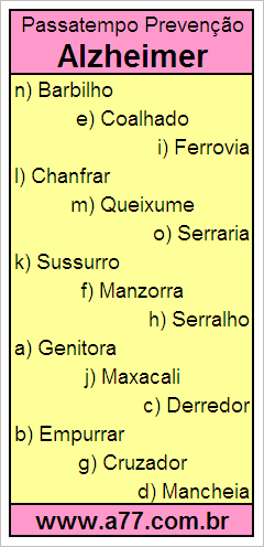 Passatempo Prevenção Alzheimer Com Palavras de 8 Letras