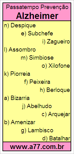 Passatempo Prevenção Alzheimer Com Palavras de 8 Letras