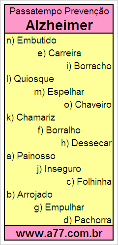 Passatempo Prevenção Alzheimer Com Palavras de 8 Letras