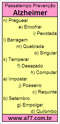 Passatempo Prevenção Alzheimer Com Palavras de 8 Letras