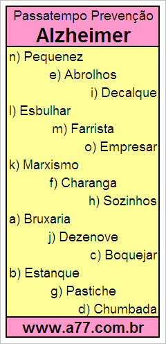Passatempo Prevenção Alzheimer Com Palavras de 8 Letras