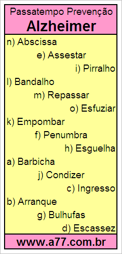 Passatempo Prevenção Alzheimer Com Palavras de 8 Letras