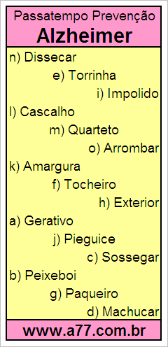 Passatempo Prevenção Alzheimer Com Palavras de 8 Letras