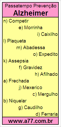 Passatempo Prevenção Alzheimer Com Palavras de 8 Letras