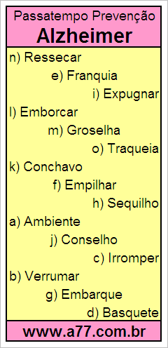 Passatempo Prevenção Alzheimer Com Palavras de 8 Letras