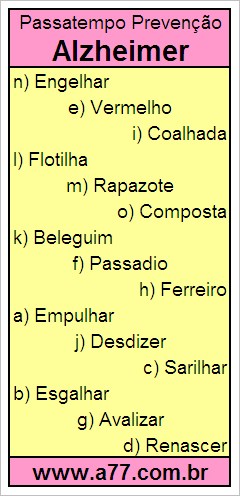 Passatempo Prevenção Alzheimer Com Palavras de 8 Letras