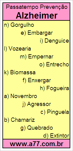 Passatempo Prevenção Alzheimer Com Palavras de 8 Letras