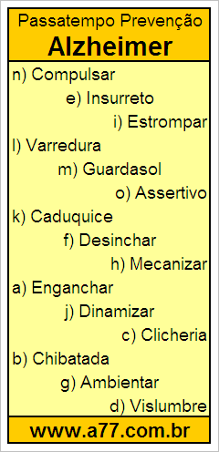 Passatempo Prevenção Alzheimer Com Palavras de 9 Letras