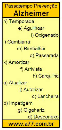 Passatempo Prevenção Alzheimer Com Palavras de 9 Letras