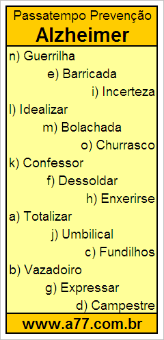 Passatempo Prevenção Alzheimer Com Palavras de 9 Letras