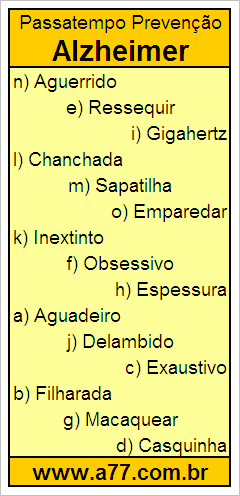 Passatempo Prevenção Alzheimer Com Palavras de 9 Letras