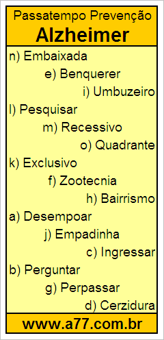 Passatempo Prevenção Alzheimer Com Palavras de 9 Letras