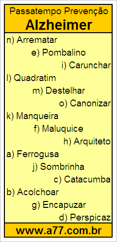 Passatempo Prevenção Alzheimer Com Palavras de 9 Letras